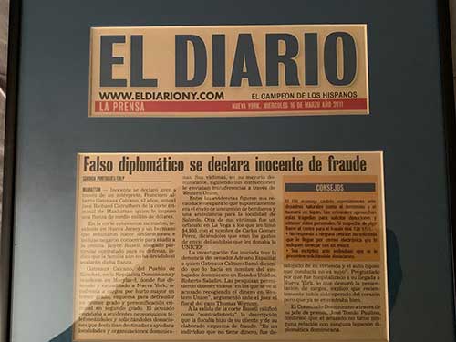 Article in El Diario paper: Falso diplomatico se declara inocente de fraude